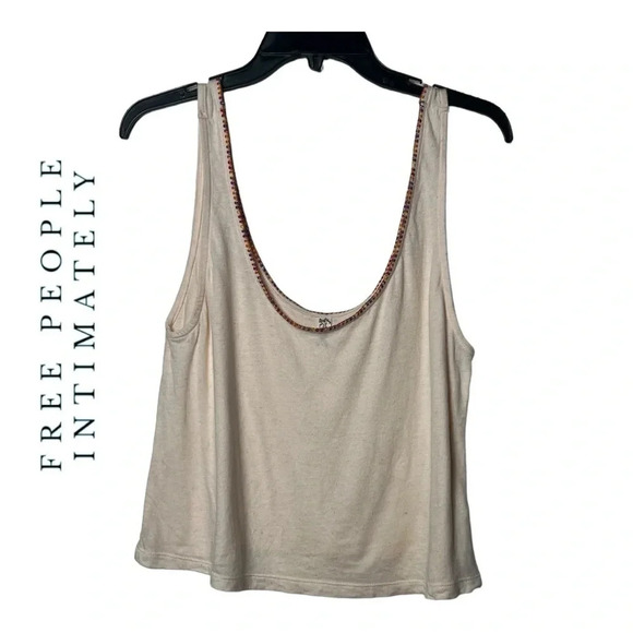 1619. FREE PEOPLE INTIMATELY SLEEVELESS TANK TOP SIZE SMALL EMBROIDERED TRIM - Picture 1 of 10